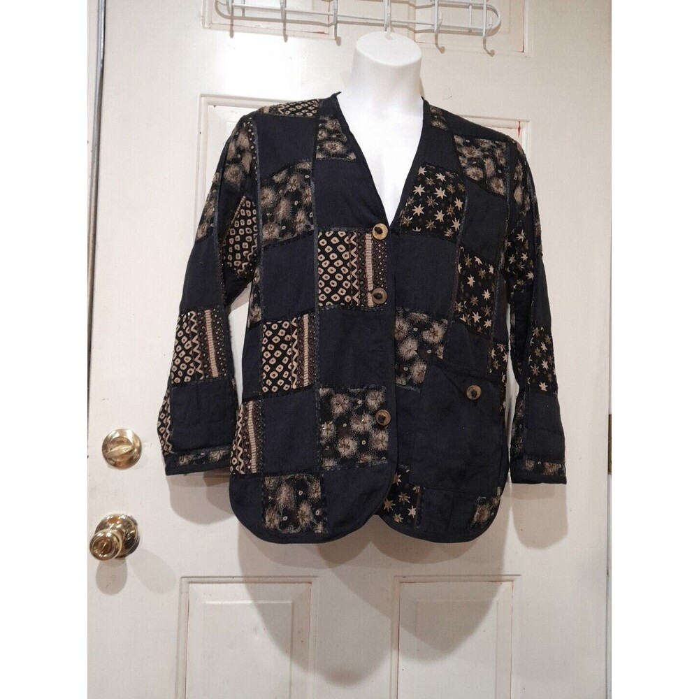 Vintage Halsey Collection Jacket Womens Long Sleeves Graphic Beaded, Black Sz M